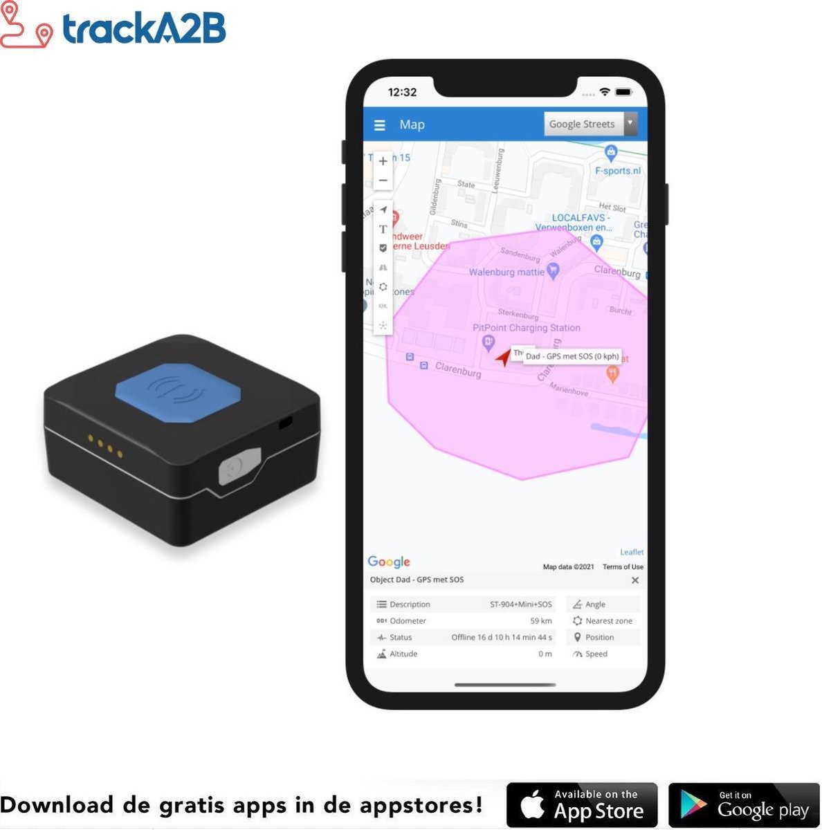 TrackA2B Persoonlijke GPS Tracker met batterij 